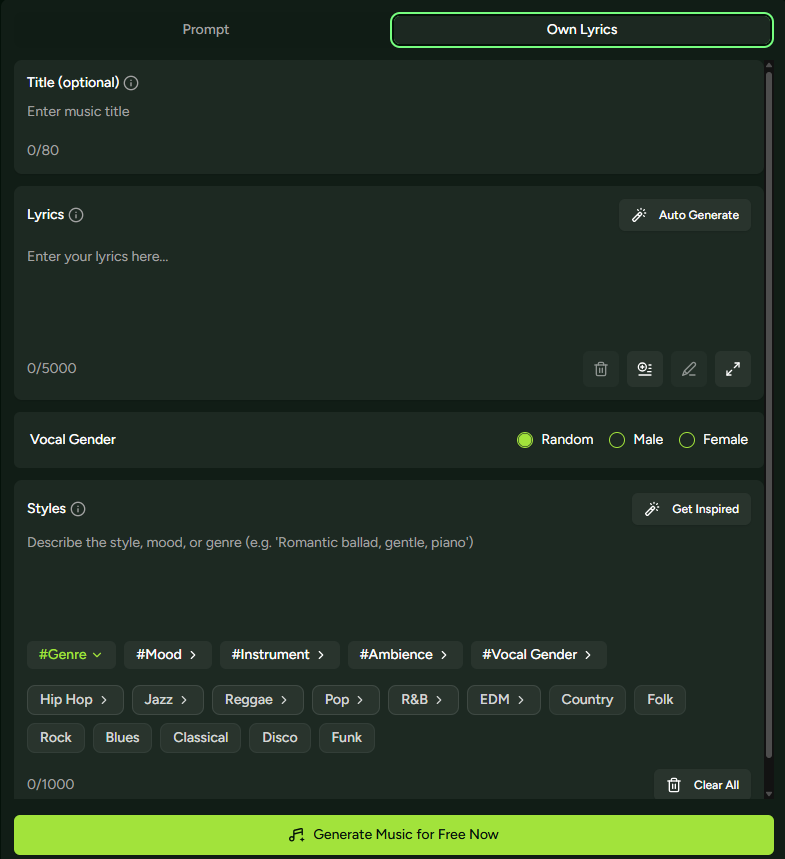 MusicAI AI Lyrics Generator